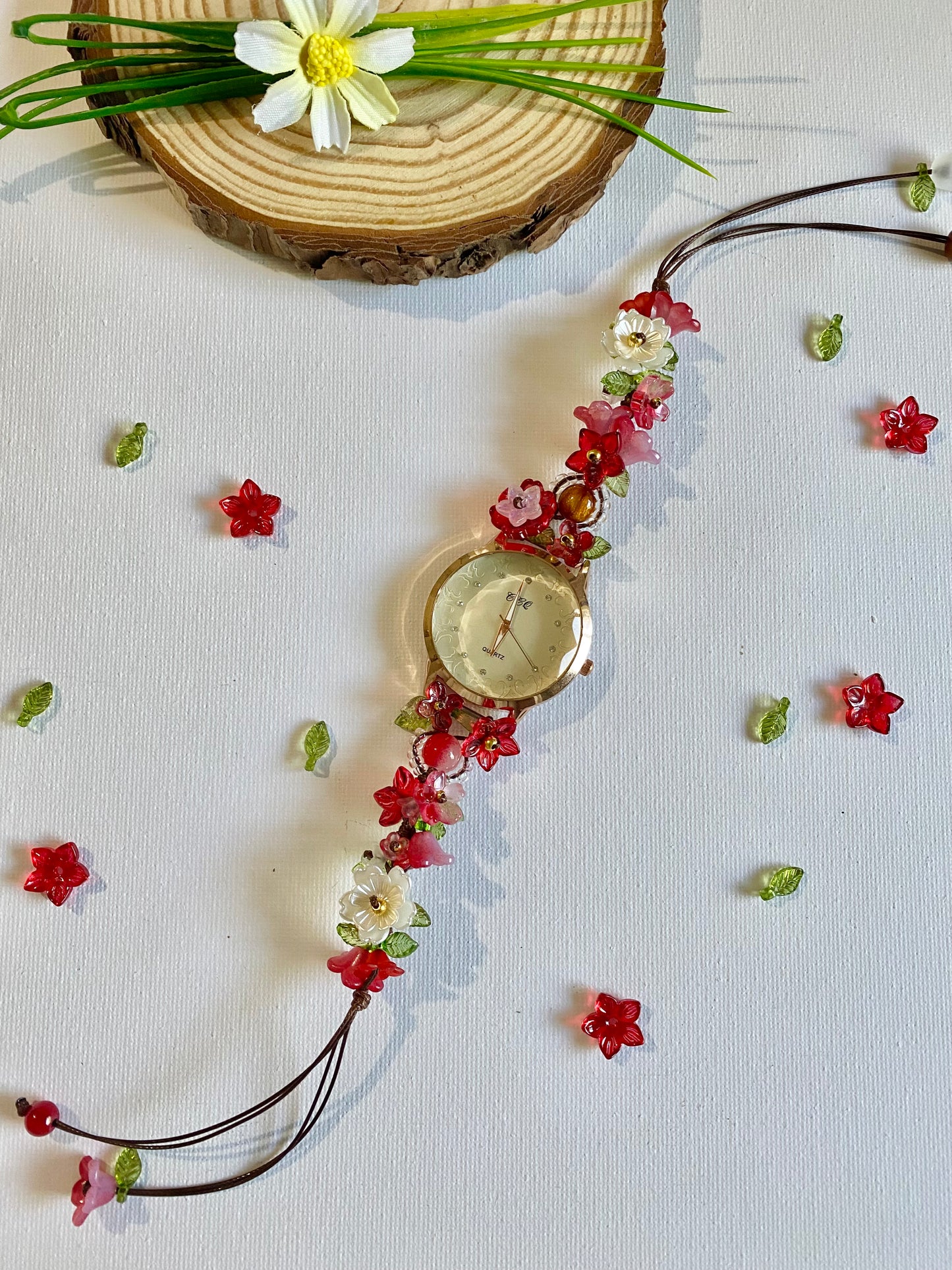Red Flowers Bracelet Watch