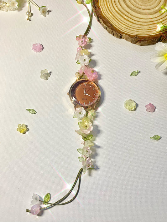 Pink White Flowers Bracelet Watch