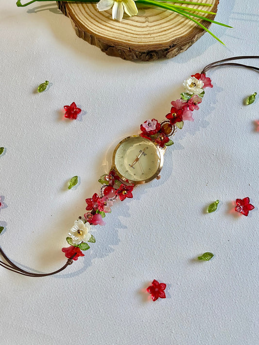 Red Flowers Bracelet Watch